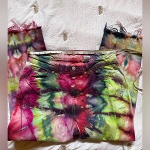 Custom Tie Dye Jeans. Slight Crop- Distressed🩷🩷🩷